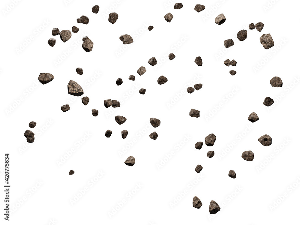 Falling rocks isolated on white background.3d rendering illustration. Falling rocks isolated on white background.3d rendering illustration.