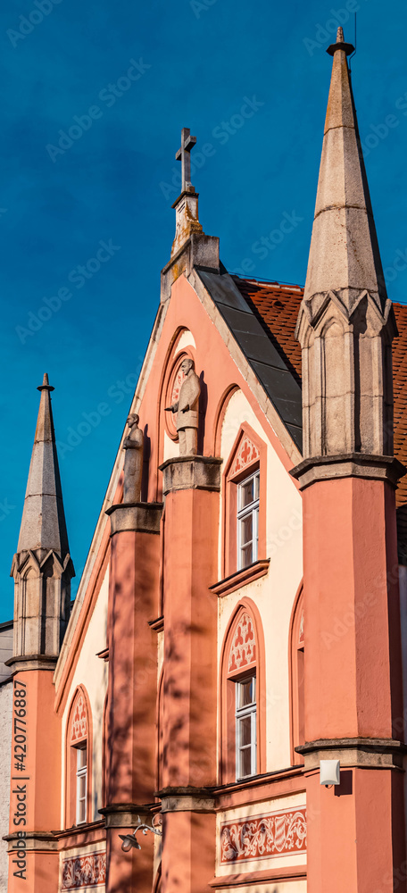 Details of the famous citizen hospital on a sunny autumn or indian summer day at Plattling, Bavaria, Germany