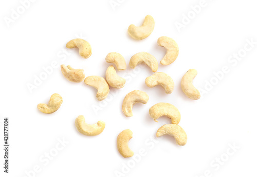 Tasty raw cashew nuts isolated on white