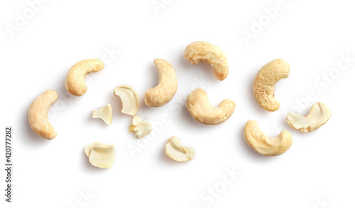 Tasty raw cashew nuts isolated on white