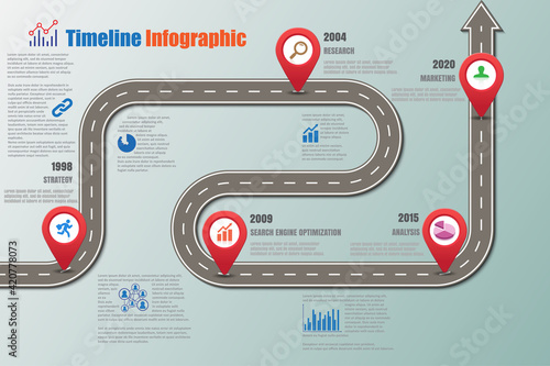 Business roadmap timeline infographic template with flat designed for abstract background modern diagram process technology digital marketing data presentation chart Vector illustration