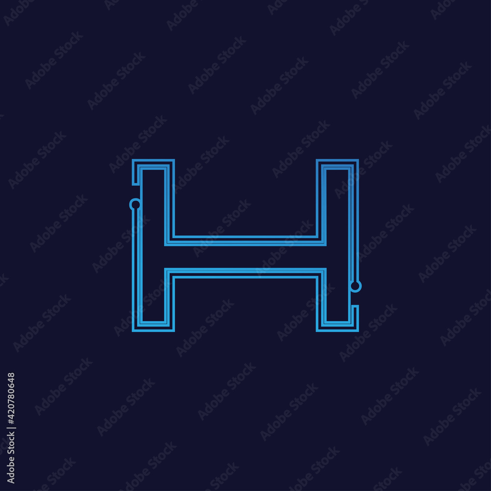 Fototapeta premium letter H with electronic circuit, tech logo with blue background. 