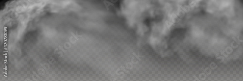 Transparent special effect stands out with fog or smoke. White cloud vector, fog or smog.