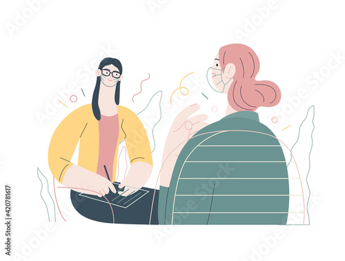 Medical tests illustration - psychological support. Flat vector