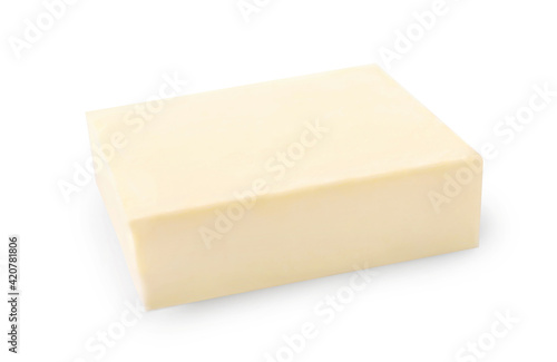 Fresh butter block isolated on white background.