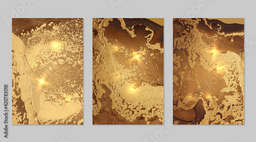 Marble set of brown and fortuna gold backgrounds with texture. Geode pattern