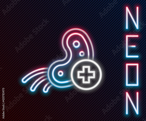 Glowing neon line Positive virus icon isolated on black background. Corona virus 2019-nCoV. Bacteria and germs, cell cancer, microbe, fungi. Colorful outline concept. Vector Illustration