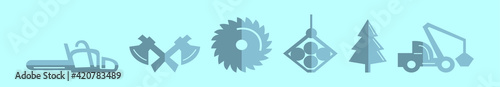 set of sawmill cartoon icon design template with various models. vector illustration isolated on blue background