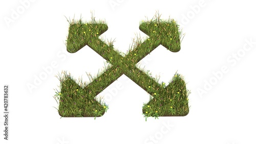 3d rendered grass field of symbol of expand arrows isolated on white background