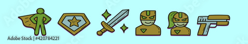 set of super women cartoon icon design template with various models. vector illustration isolated on blue background