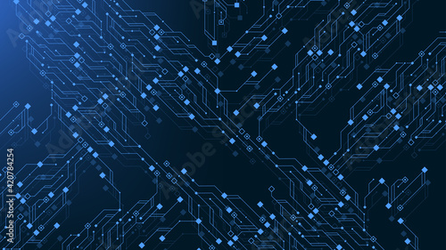 Circuit board technology background with hi-tech digital data connection system. Abstract computer electronic desing background. Motherboard hi-tech, science, futuristic technology vector illustration
