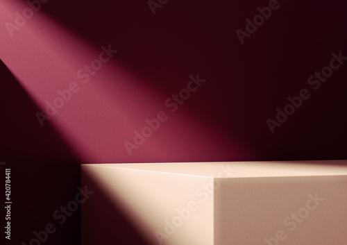Canvas Print Illuminated corner of square podium as place for displaying your product