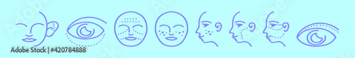set of plastic surgery cartoon icon design template with various models. vector illustration isolated on blue background