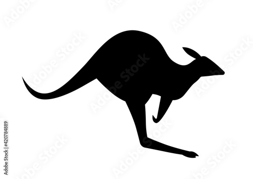 Isolated kangaroo jumping black silhouette on a white background. Basic vector illustration, icon, symbol.