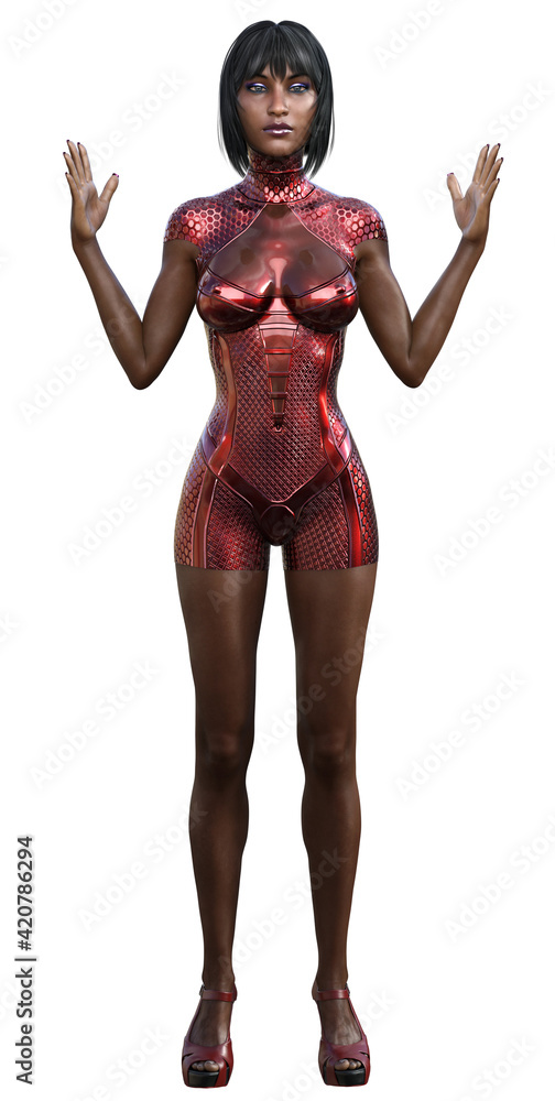 Young afro american woman in a Red metallic dress Young afro american woman in a Red metallic dress