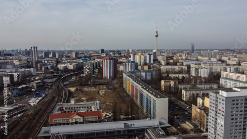 Typical aerial view over the city of Berlin with TV tower - urban photography