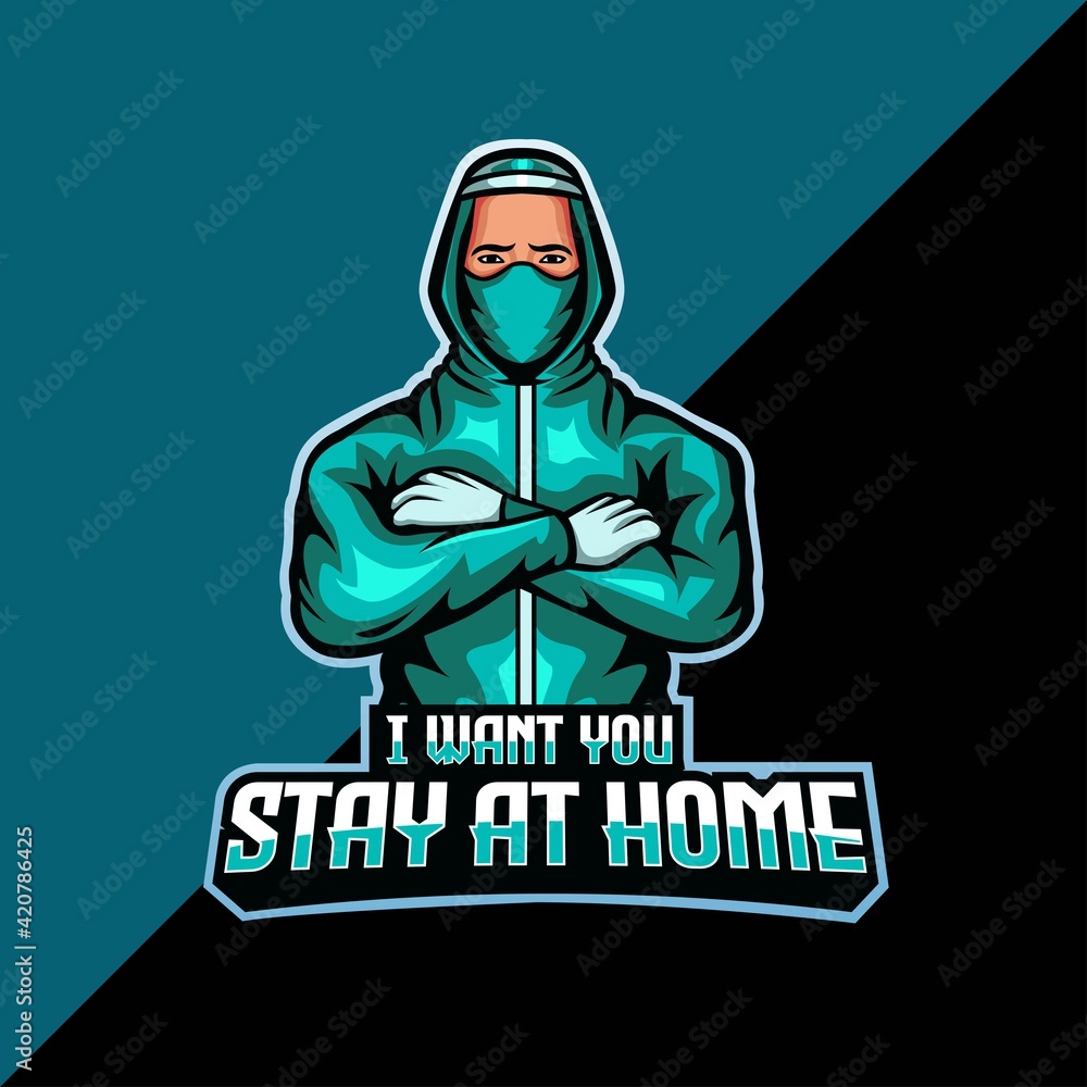 medical mascot logo template. stay at home concept illustration. easy to edit and customize