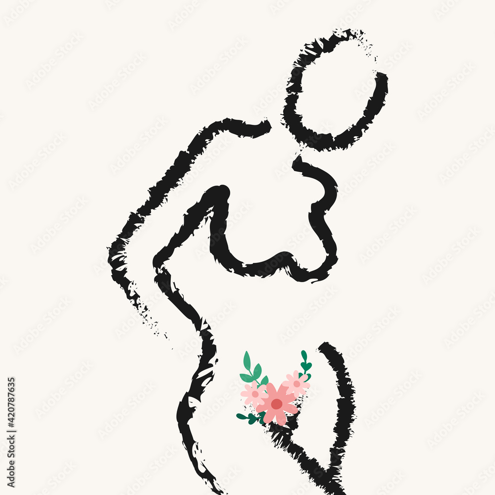 Hand drawn woman silhouette. Illustration in modern, trendy colors. Menstruation period concept. Hand drawn woman silhouette. Illustration in modern, trendy colors. Menstruation period concept.