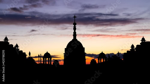 Indian President's house (Rashtrapati Bhavan), Time Lapse at Twilight, New Delhi, India photo