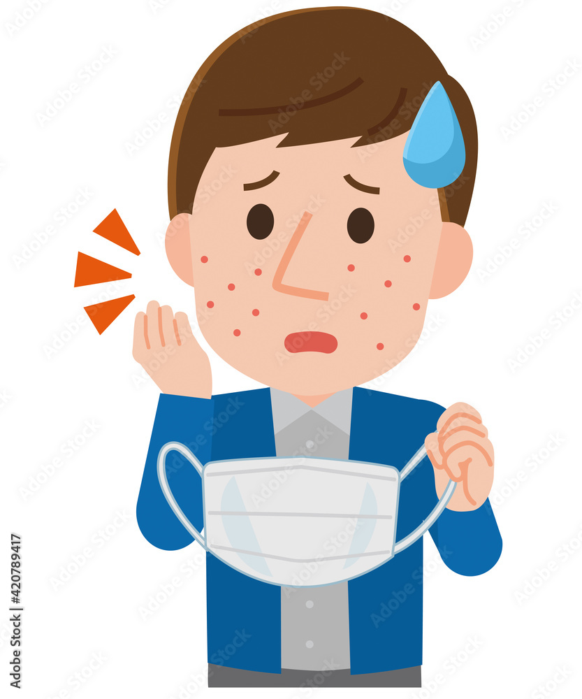 マスクのせいで皮膚炎 ニキビができる男性 イラスト Stock Vector Adobe Stock マスクのせいで皮膚炎 ニキビができる男性 イラスト Stock Vector Adobe Stock