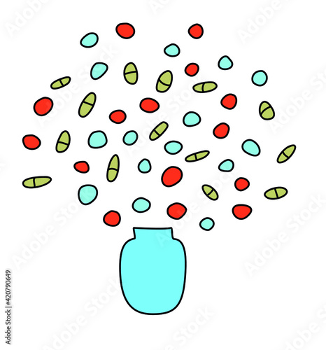 Medicine and pills. Vector hand drawn illustration in doodle style. Medical first aid kit