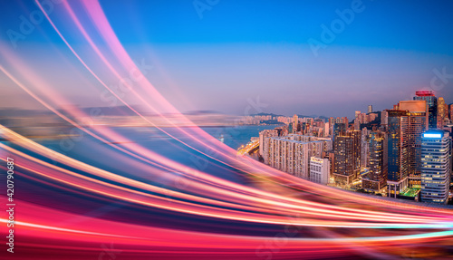 Motion Speed light trails with Hong Kong Cityscape © YiuCheung