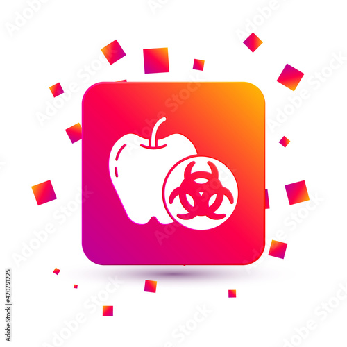 White Genetically modified apple icon isolated on white background. GMO fruit. Square color button. Vector