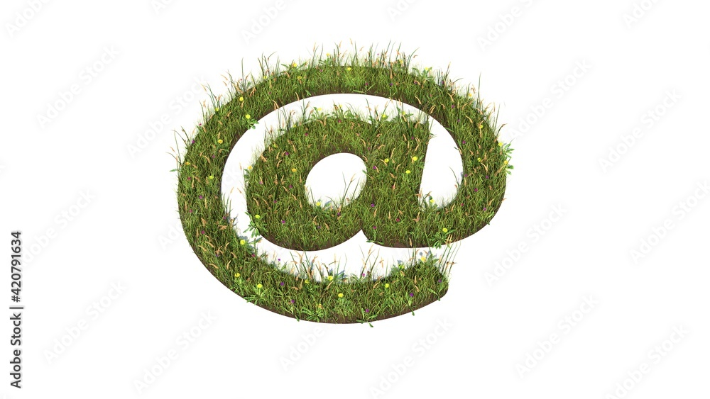 3d rendered grass field of symbol of at sign isolated on white background 3d rendered grass field of symbol of at sign isolated on white background
