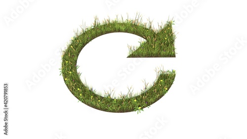 3d rendered grass field of symbol of refresh arrow isolated on white background
