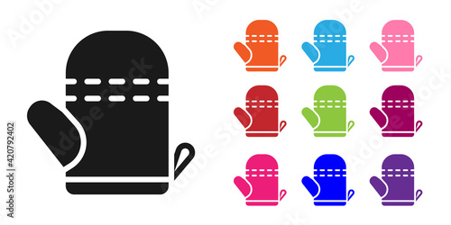 Black Oven glove icon isolated on white background. Kitchen potholder sign. Cooking glove. Set icons colorful. Vector