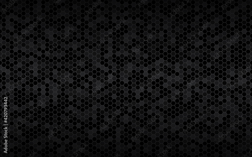 Dark widesreen background with hexagons with different transparencies. Modern black geometric design. Simple vector illustration Dark widesreen background with hexagons with different transparencies. Modern black geometric design. Simple vector illustration