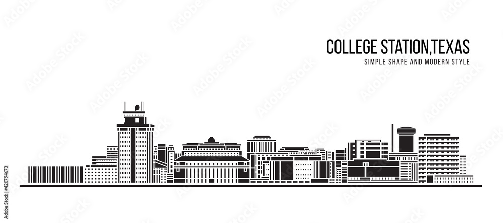 Cityscape Building Abstract Simple shape and modern style art Vector design - College Station city, Texas