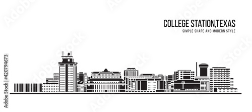Cityscape Building Abstract Simple shape and modern style art Vector design - College Station city  Texas