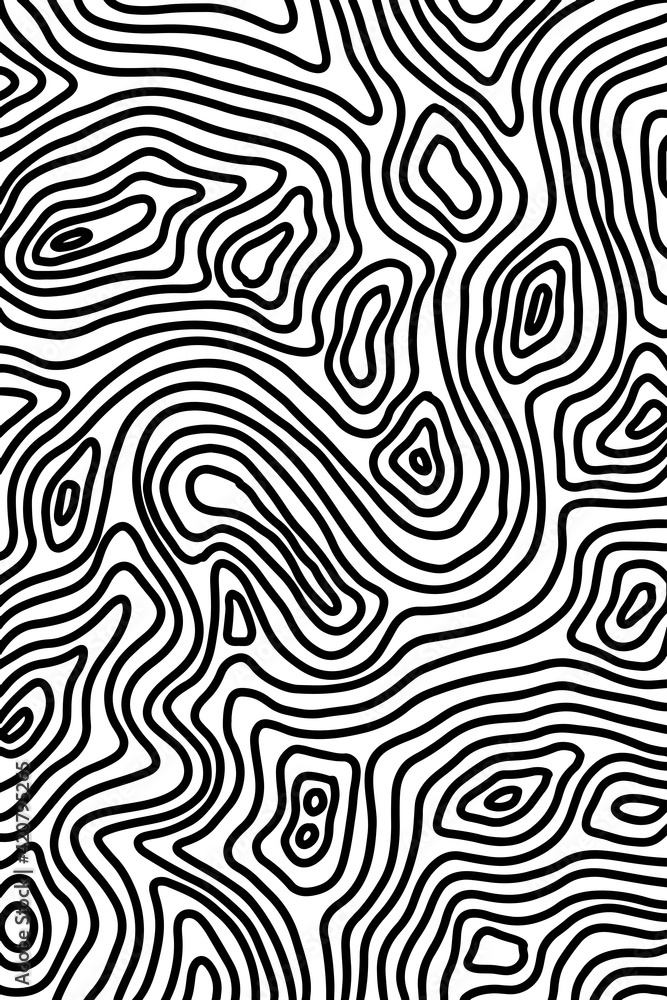 Black and white topography pattern. Abstract background. Vector illustration.
