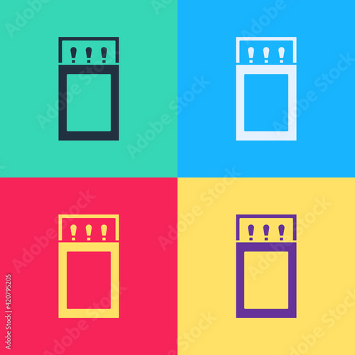 Color Open matchbox and matches icon isolated on white background. Abstract banner with liquid shapes. Vector