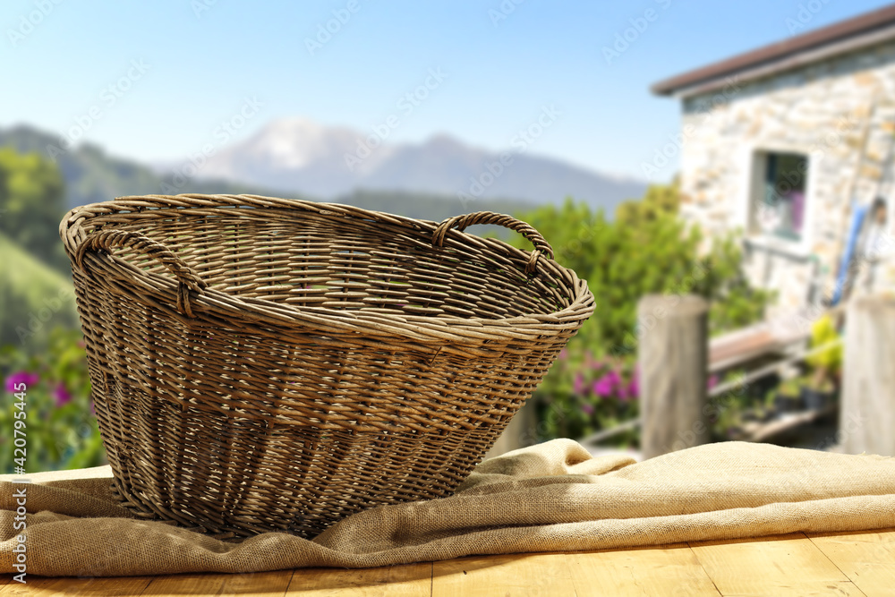 Summer time and wooden basket Summer time and wooden basket