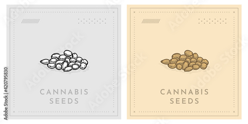 Cannabis hemp seeds vintage retro illustration
