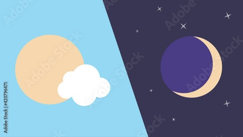 Colorful animated switch day and night mode. Shape animation.