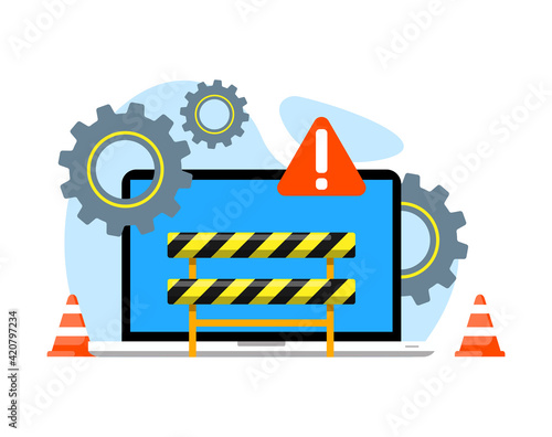 404 error page, under update, system maintenance concept illustration flat design vector eps10. graphic element for lading page, empty state ui, infographic
