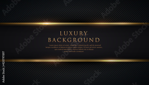 Luxury black stripe with gold border on the dark diagonal line texture background. VIP invitation banner. Premium and elegant. Vector illustration.