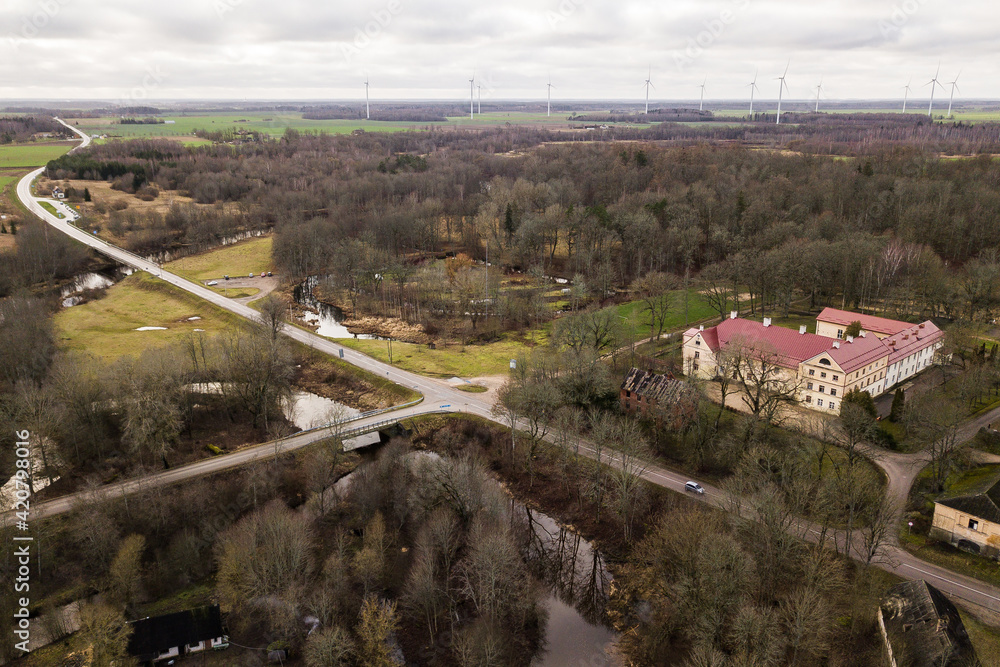 Aerial view of Ezere village, Latvia