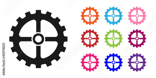 Black Bicycle sprocket crank icon isolated on white background. Set icons colorful. Vector