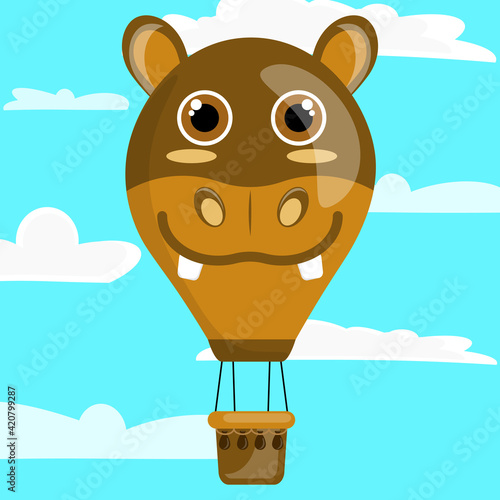 Illustration vector graphic cartoon character of hippopotamus patterned air balloon. Suitable for the design of children's hot air balloon toys