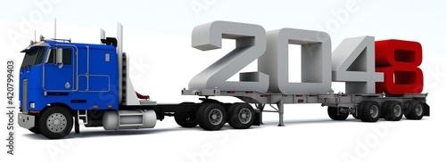 3D illustration of truck transportation with the number 2048