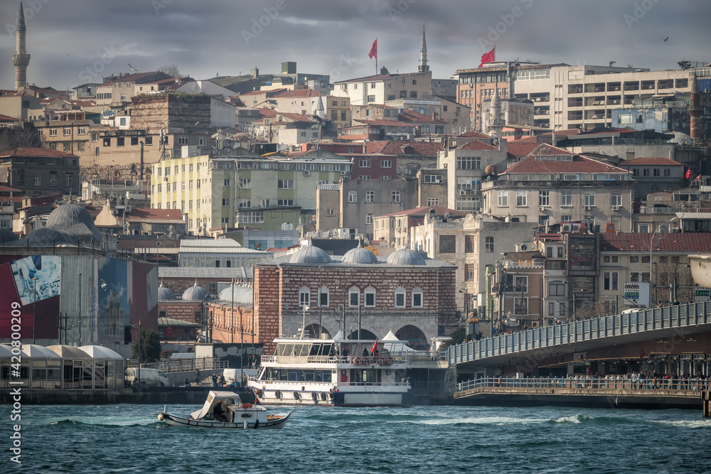 View of the Bosphorus and the old town on a sunny day. Istanbul. Turkey