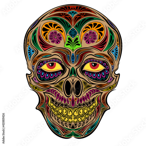 Painted skull with a mask and flowers for the day of the dead. El Dia de Muertos vector ilustration