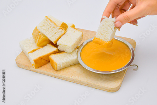 steamed custard on White background