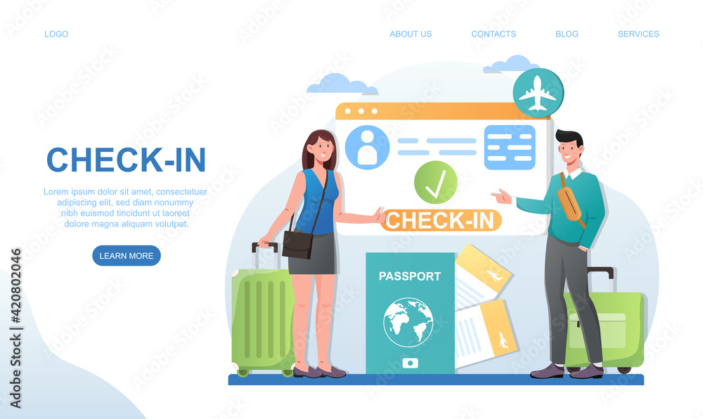 Male and female characters are checking in at the airport Male and female characters are checking in at the airport