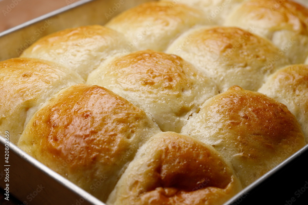 A pan of fresh homemade rolls.