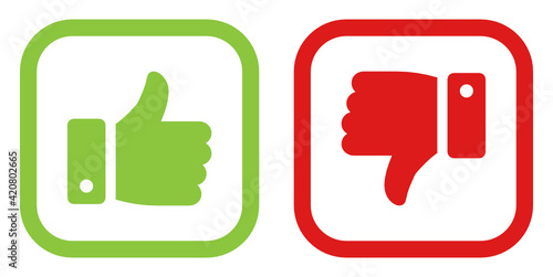 Green good Thumb up and red bad thumb down sign. Vector illustration